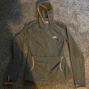 NORTHFACE Women’s lightweight fleece hoodie Size XS Heather grey Thumb holes